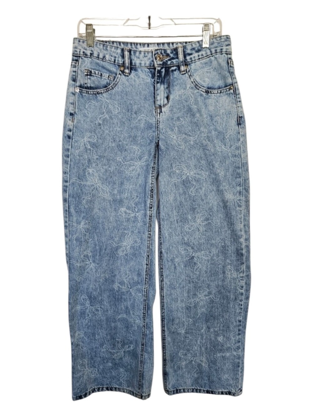 Love Soho Wide Leg Light Wash All Over Bow‎ Pattern Jeans Women's Size 5